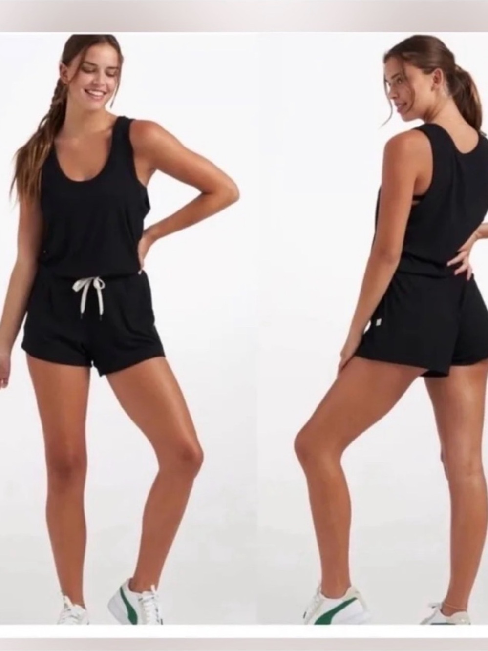 Vuori Torrey Ribbed Tank Romper with Drawstring Waist